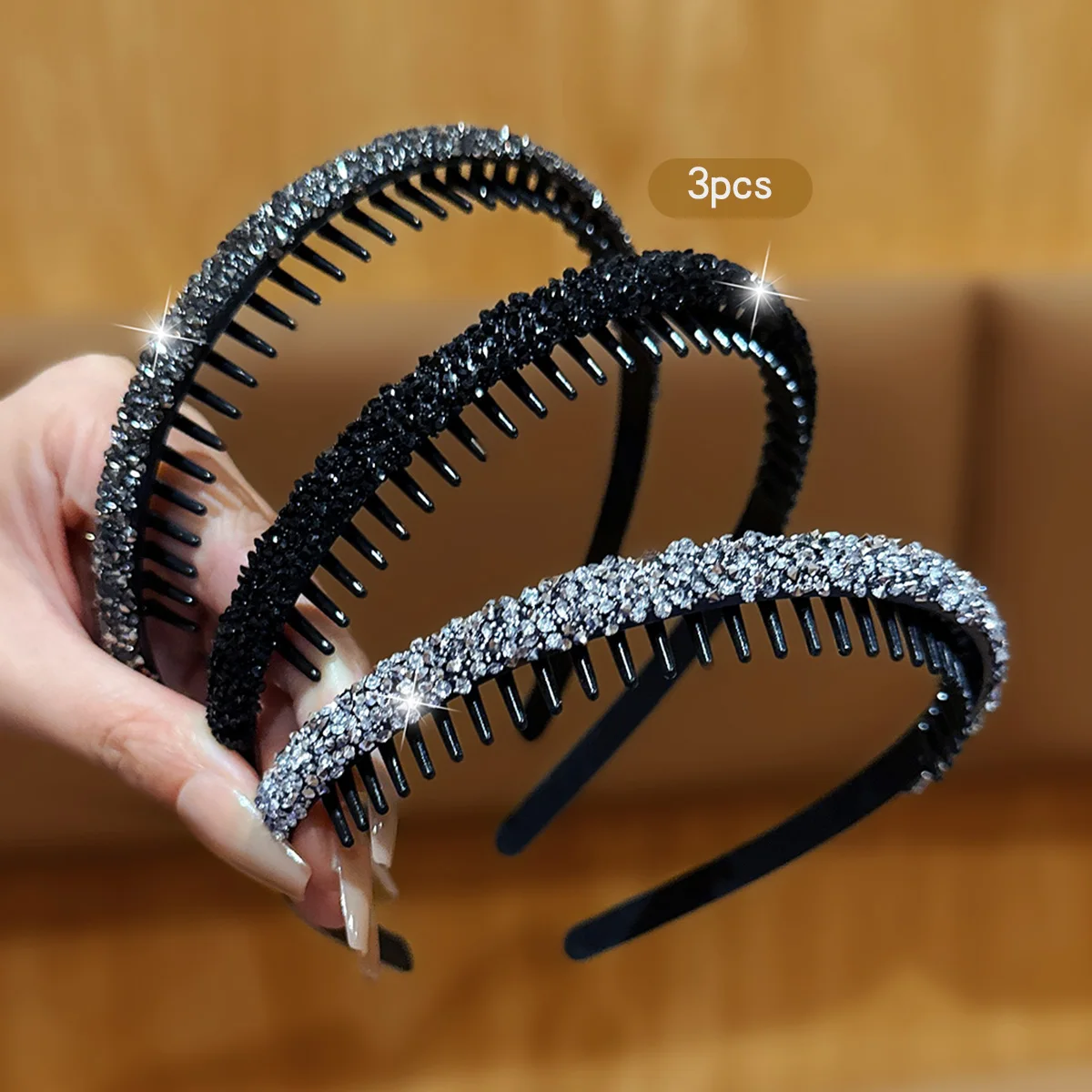 Koreanische 3-Strass-Version mit gezahntem Anti-Rutsch-Stirnband, hochwertiges Haar-Accessoire für den täglichen Gebrauch