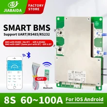 

8S Smart BMS for 24V 60A 80A 100A Lifepo4 Li-ion Battery Protection and Balance Current with RS485 UART Port JBD BMS