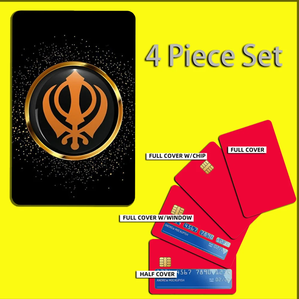 Sikh Khanda Sikhism Sover Stickers For Debit Bank Credit Cards Metro Bus Pass Sticker Decoration Cover 4PCS Card Skin