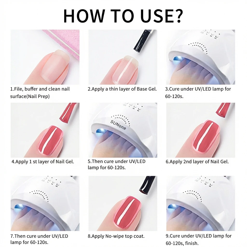 Functional Gel Nail Art Set with Base & Top Coats, Matte Finish, Soak-Off Design Tool – 15ml Options Available