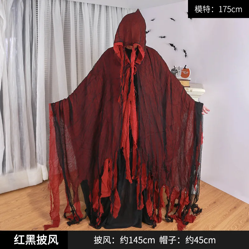 Halloween Ghost Costume Cosplay Adult Death Cloak Horror Zombie Tattered Hooded Capes Skull Skeleton Cosplay Costume