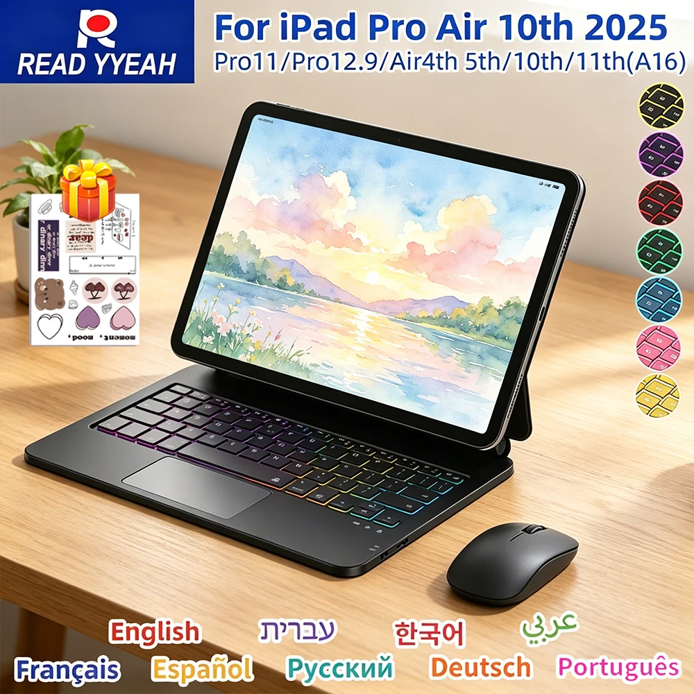 아이패드 11세대 10세대 프로 11 12.9 13 에어 11 4 5 10.9인치용 매직 키보드 스마트 폴리오 케이스 백라이트 멀티터치 마그네틱 커버