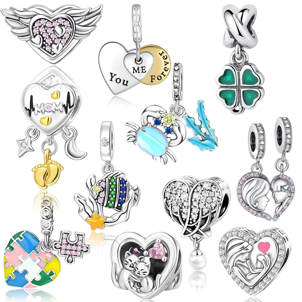 

Изысканные искусственные серебряные бусины и элементы Пазла в форме сердца, подвеска-Шарм для браслета Pandora DIY Jewe