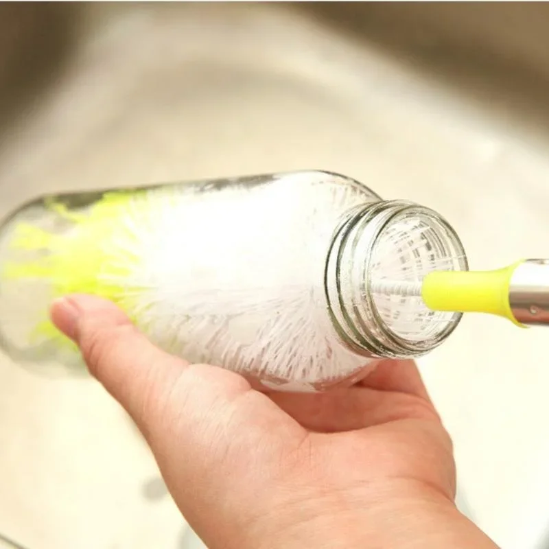 Round Head Bendable Long Handle Cup Brushes Bottle Brush Cleaning Brush Home Kitchen Gadget Random Color 4