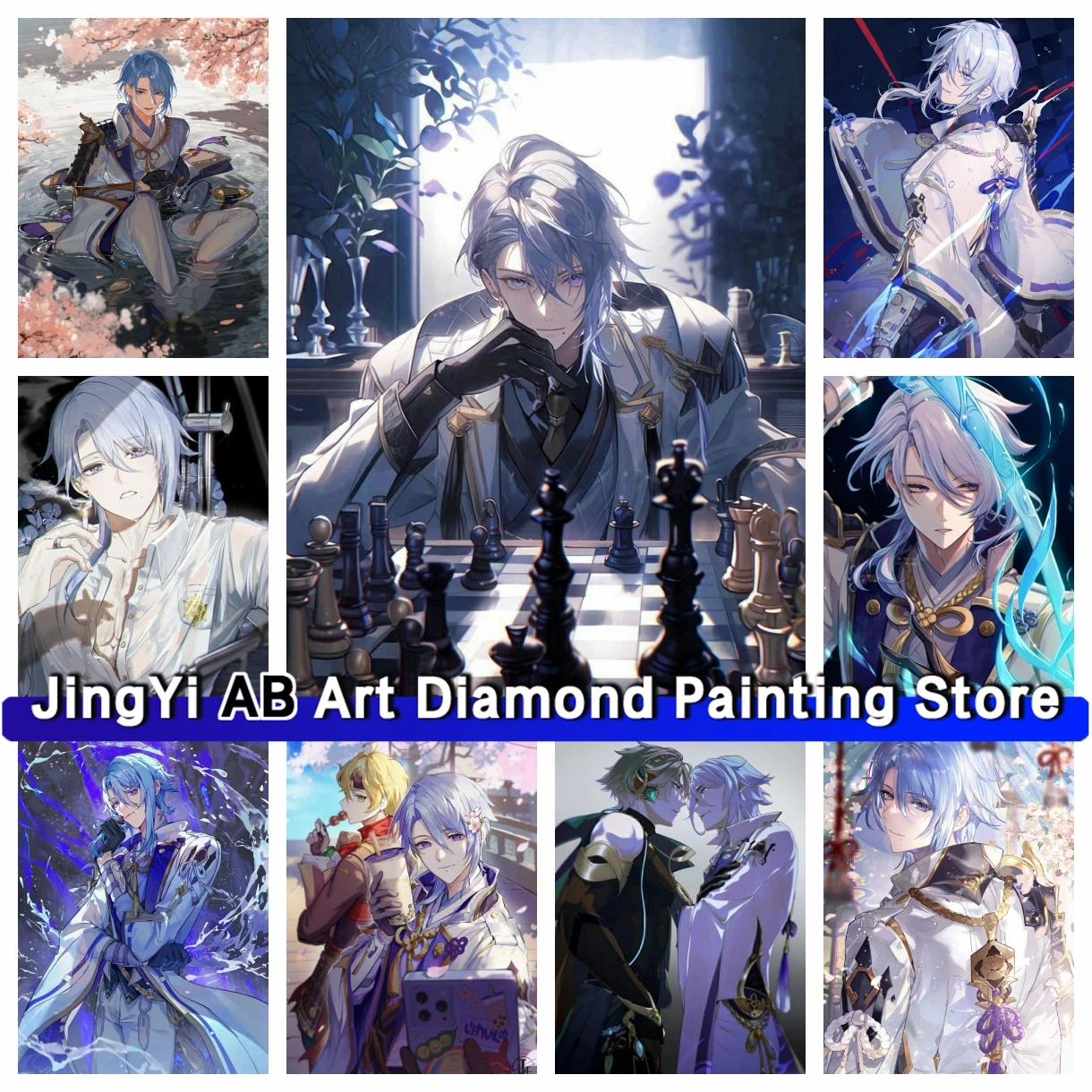 

Genshin Impact 5D DIY AB Diamond Painting Game Characters Kamisato Ayato Mosaic Cross Stitch Kit Diamond Embroidery Room Decor