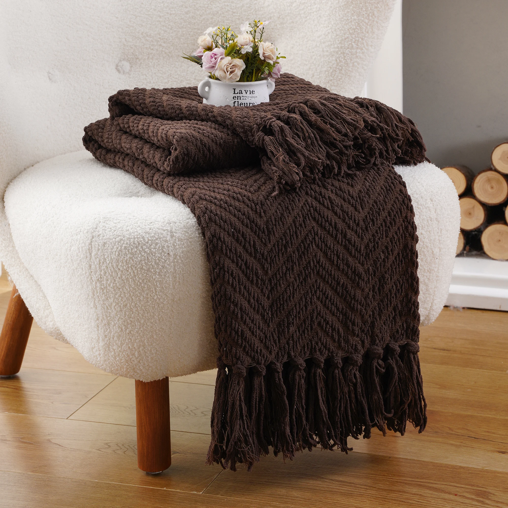 Battilo Chenille Knitted Throw Blanket for Couch Soft Thick Decorative Sofa Blanket Plaid Bed Throws Spring Living Room Decor