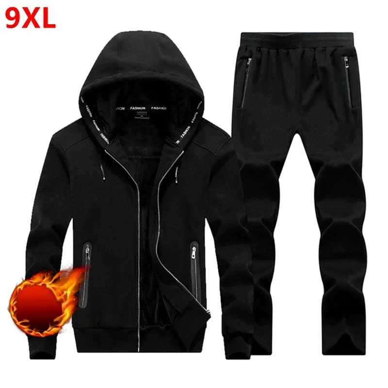Winter Large size sweater suit male Hooded Fleece with thickened kid size big yards male adolescent set men 9XL 7X 6XL 8XL
