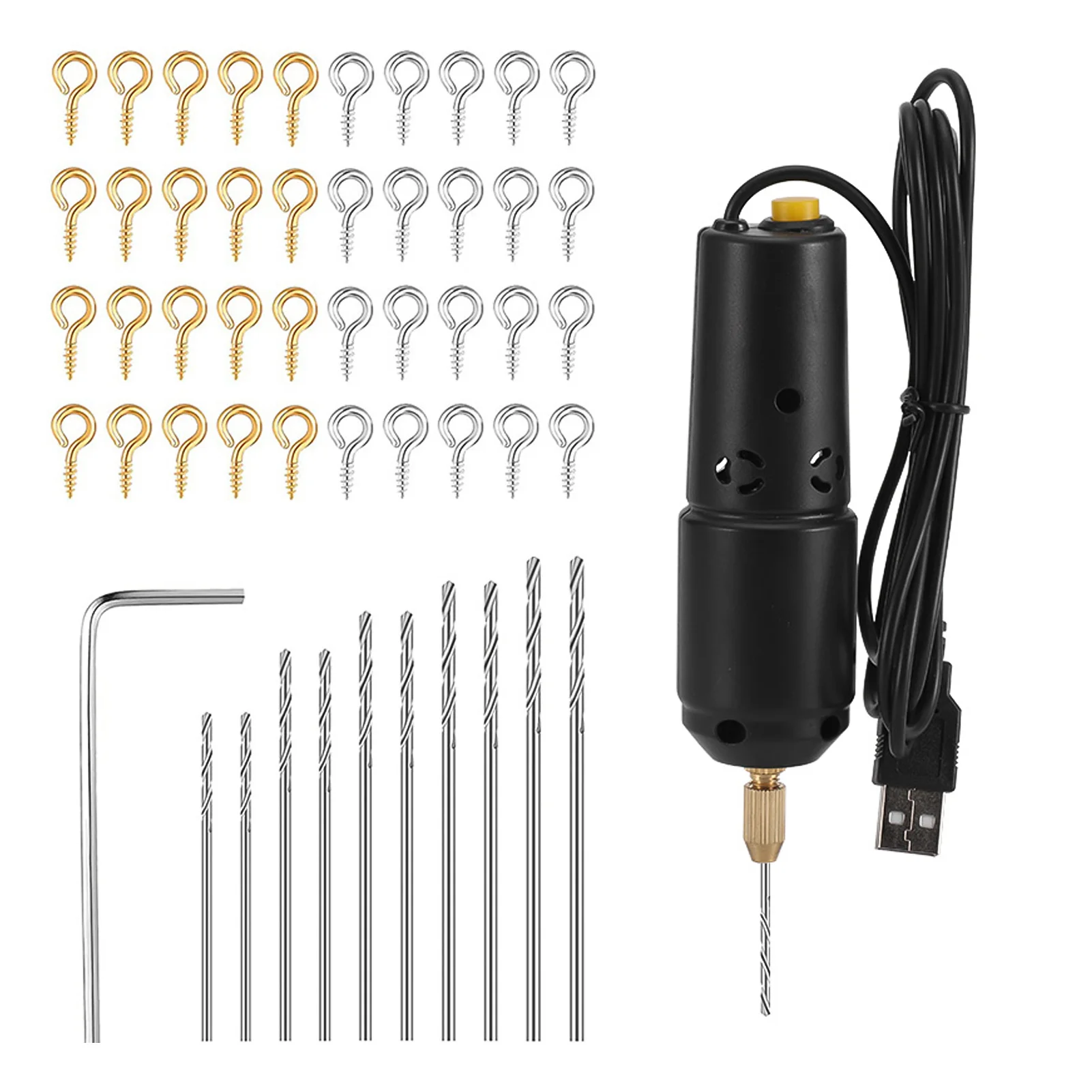 Drill Set Resin Electric Mini Drill with 10pcs Drills Bits 100pcs Screw Eye Pin for Jewelry DIY Aluminum Products Wood Key Chain