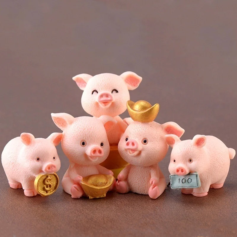 

5 PCS Micro Pig Family Figurine Resin Ornaments Miniature Model Mini Animal Statue Bonsai Decoration Garden Home Decor