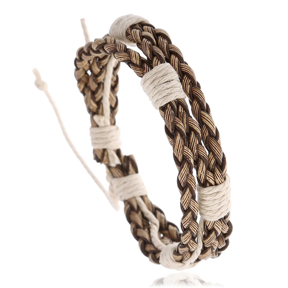 Woven Cotton Linen Bracelet For Men Simple Adjustable Brown Wristband Jewelry Gift