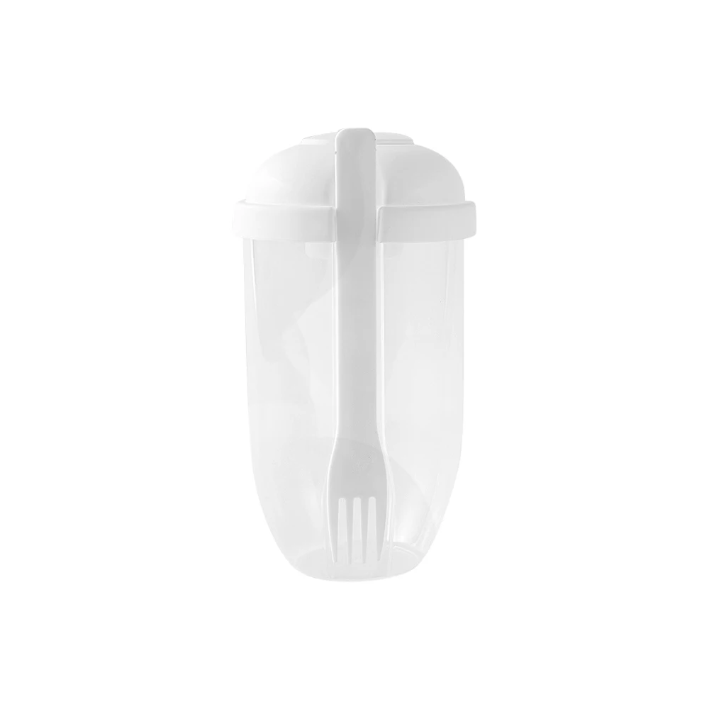 1pc Portable Oval Plastic Salad Bowl With Fork And Dressing