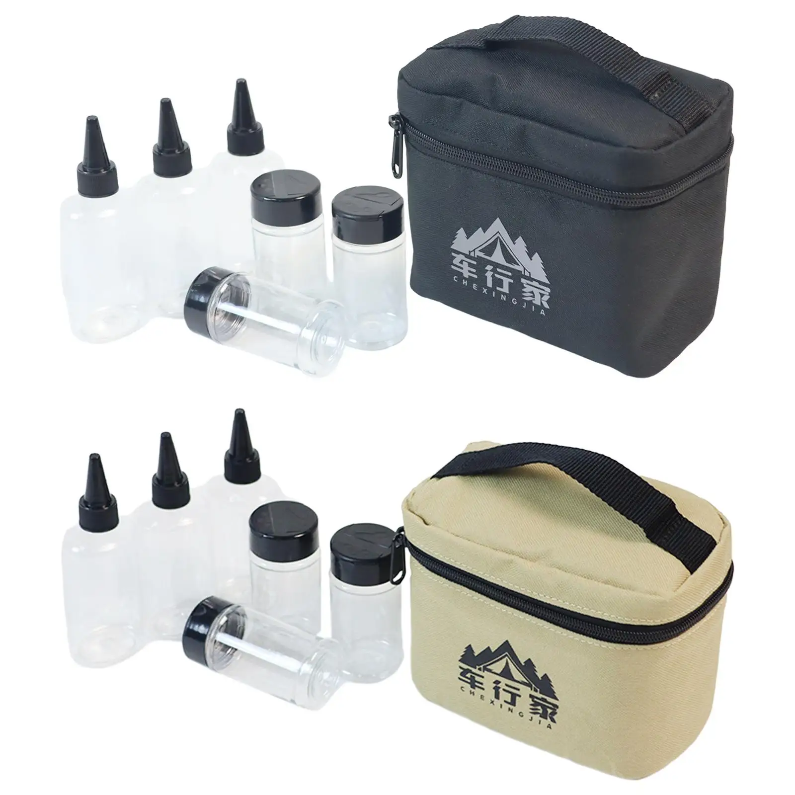 

6 Pieces Camping Spice Jars Set Storage Container with Carry Bag Clear Spice