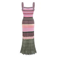 Luxury Brand Design Knitted Zigzag High Elasticity Color Sleeveless Long Maxi Dress Women Arab Africa Popular Boho Lady Skirt - Image 2