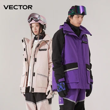 VECTOR Brand Men Women Ski Jacket Winter Warm Windproof Waterproof Ski Suit Outdoor Sports Snowboard Coat Splicing double plate 1