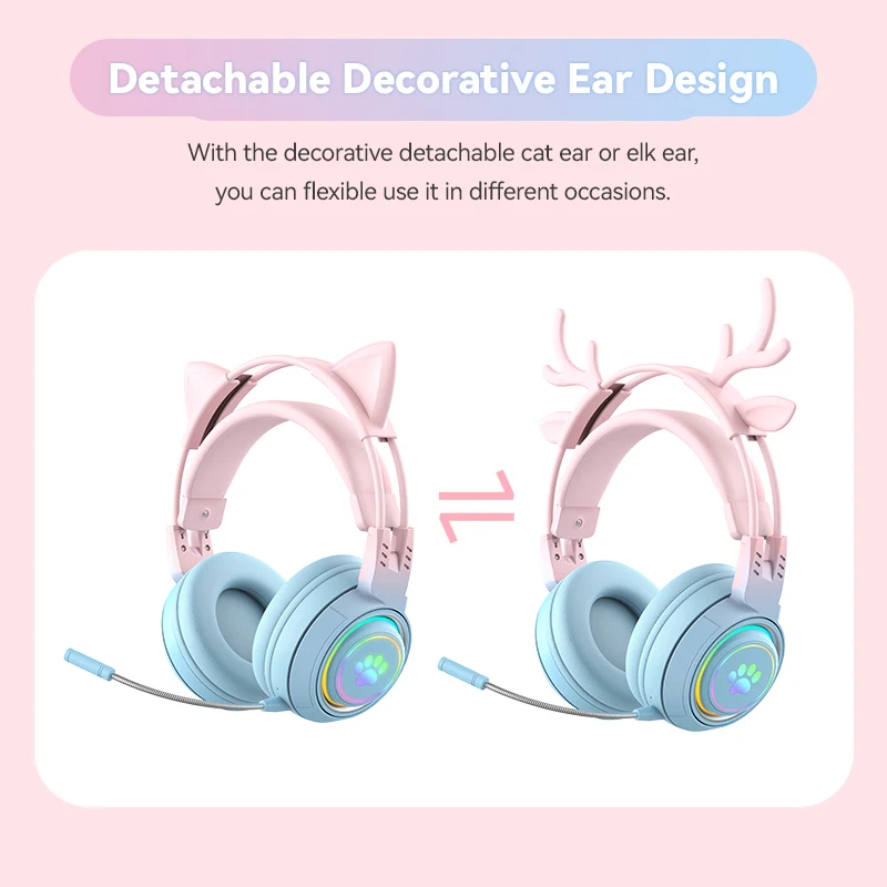 Auriculares inalámbricos con Bluetooth para niño y niña, audífonos con  astas y orejas de gato para Gaming de 3,5mm, con luz RGB, regalo de Año  Nuevo - AliExpress