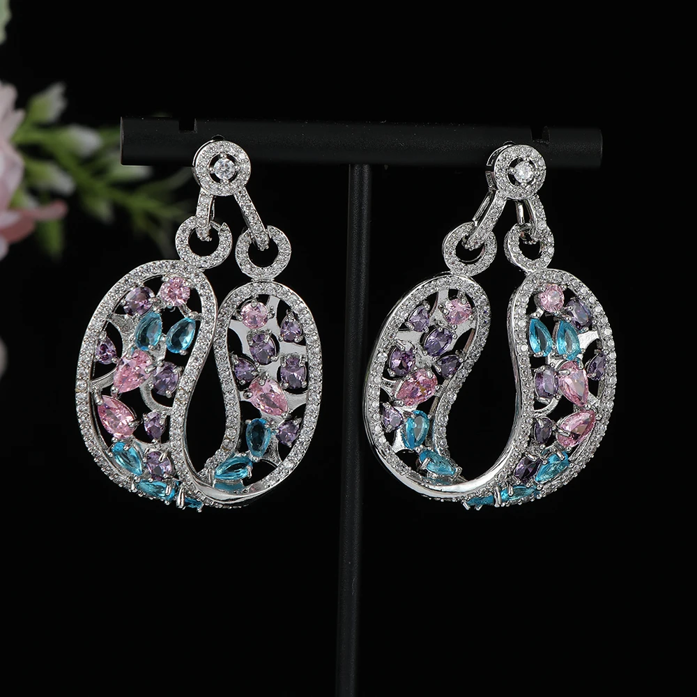 

Luxury Irregular Geometric Circular Lines Earrings For Women Wedding Cubic Zirconia CZ DUBAI Bridal Earring Jewelry A0230