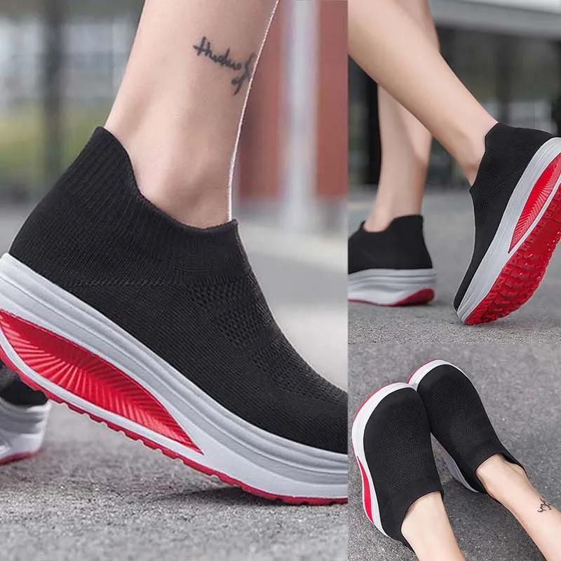 Women Platform Running Sneakers Mesh Sports Casual Shoes  Lightweight Ladies Thick Bottom Shake Shoes Female Sock Footware