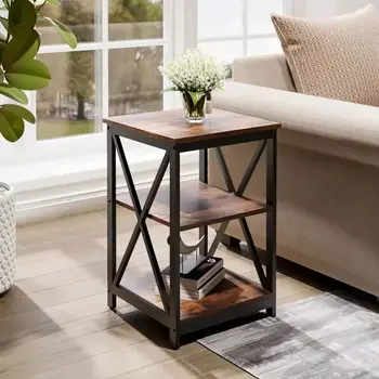 Brown Vintage Wooden Side Table End Table Wood Coffee Table Living Room Furniture