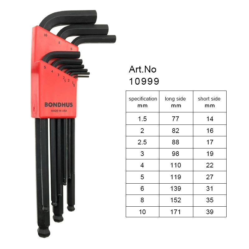 Bondhus L-förmiger Inbusschlüsselsatz mit Kugelkopf, metrischer Inbusschlüssel-Set, Fahrrad-Reparaturwerkzeug 10946 | 10992 | 10995 | 10999 – Detail 5