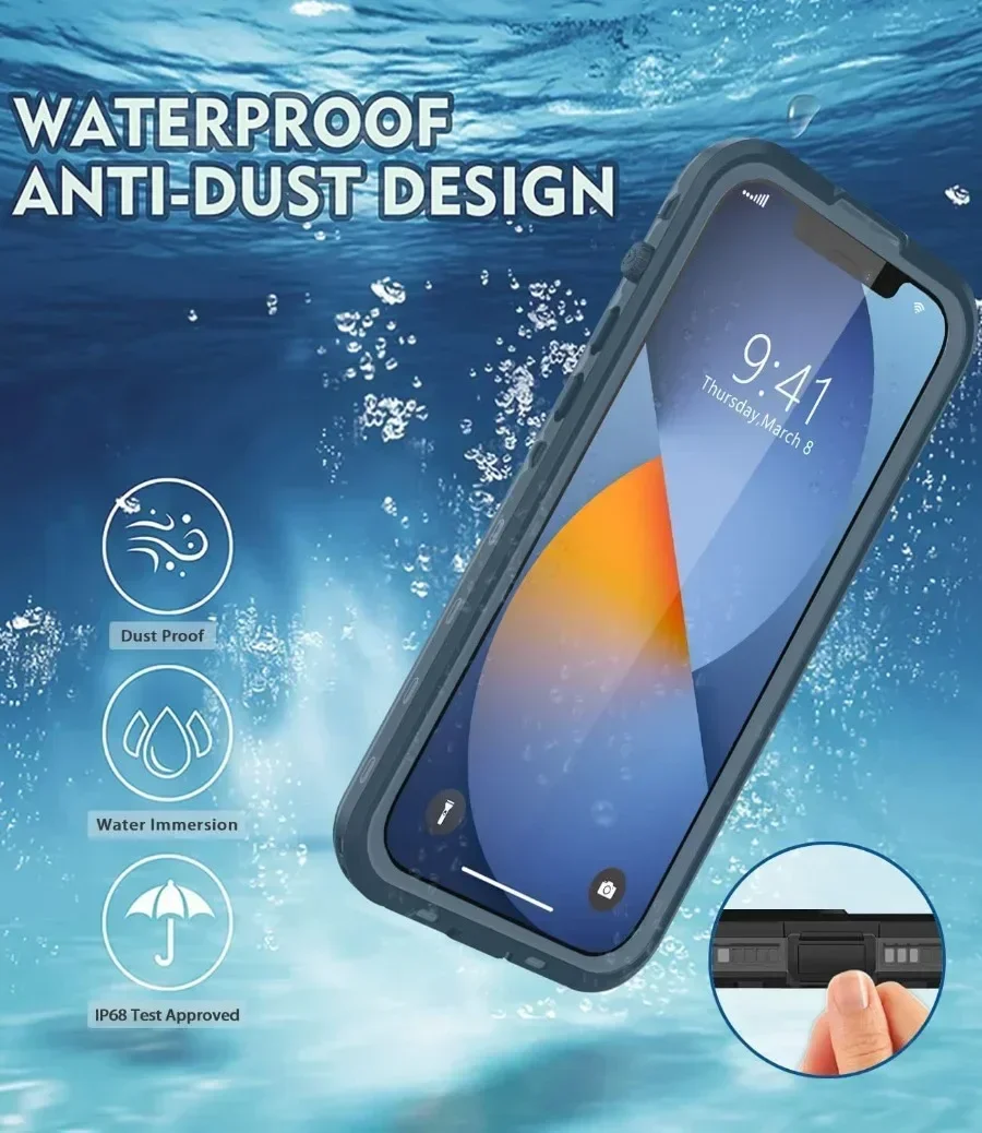 Pro Max Waterproof Shockproof Dustproof Phone Case with Screen Protector - Full Body Protective Cover