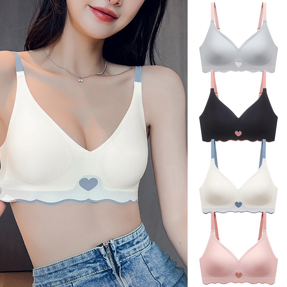 Breathable and Lightweight Seamless Bra Summer Teenager Trim Heart Wireless Candy Color Training Bra Comfort Push Up Bralette