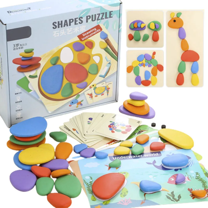 

Children 3D Puzzle Montessori Toys Rainbow Pebbles Logical Thinking Game Kids Painting Sensory Learning Toys For 3-6 Years Old