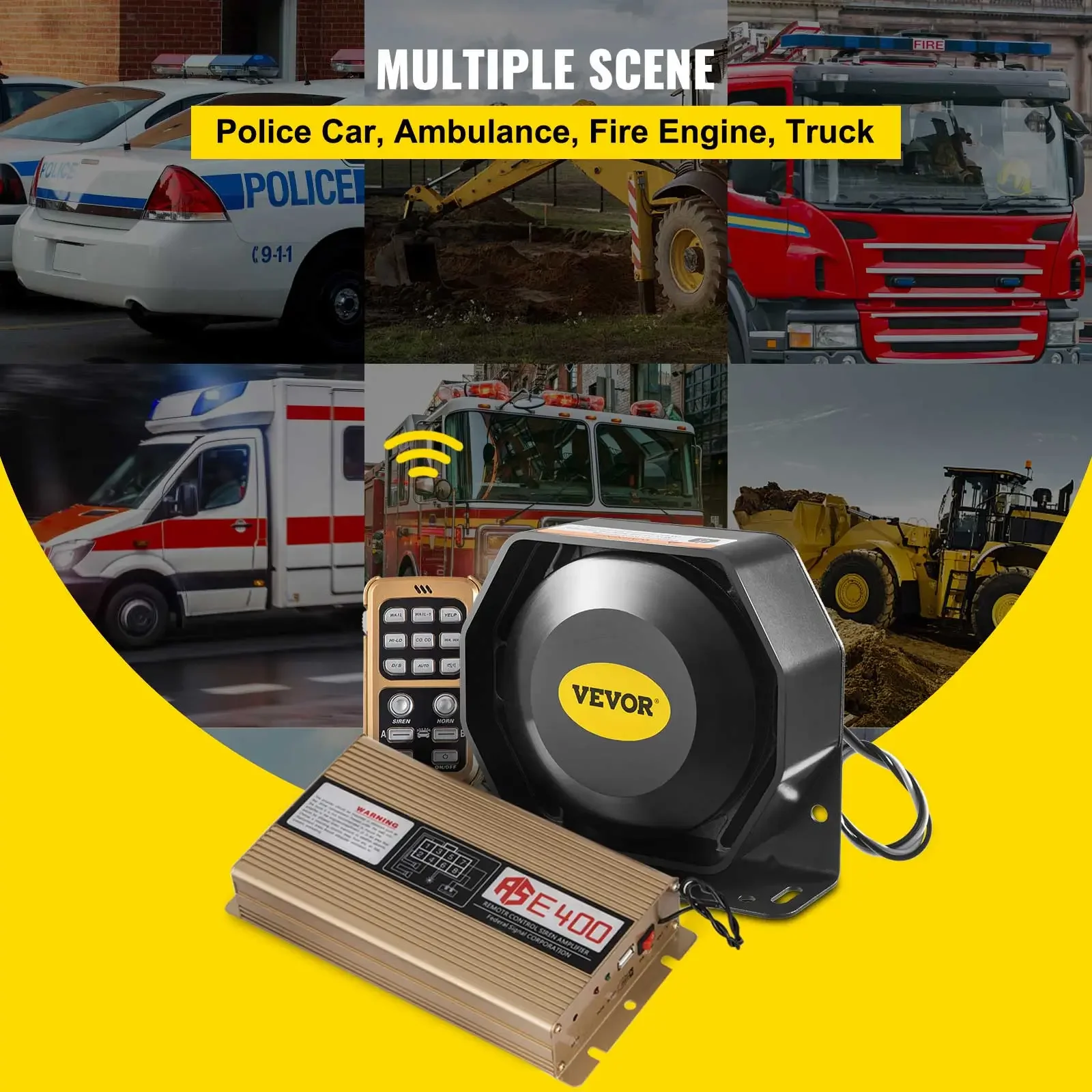 Car Warning Alarm 200W 8/18 Sounds 12V Loud 1/2 Horn Police Fire Siren PA Speaker MIC System for All Specific Vehicles