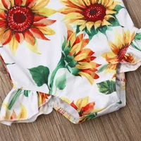 Toddler Baby Girls Swimsuit Summer Sleeveless Sling Sunflower Print Ruffle Beachwear Infant Cotton Swimwear Bikini Bathing Suit 2