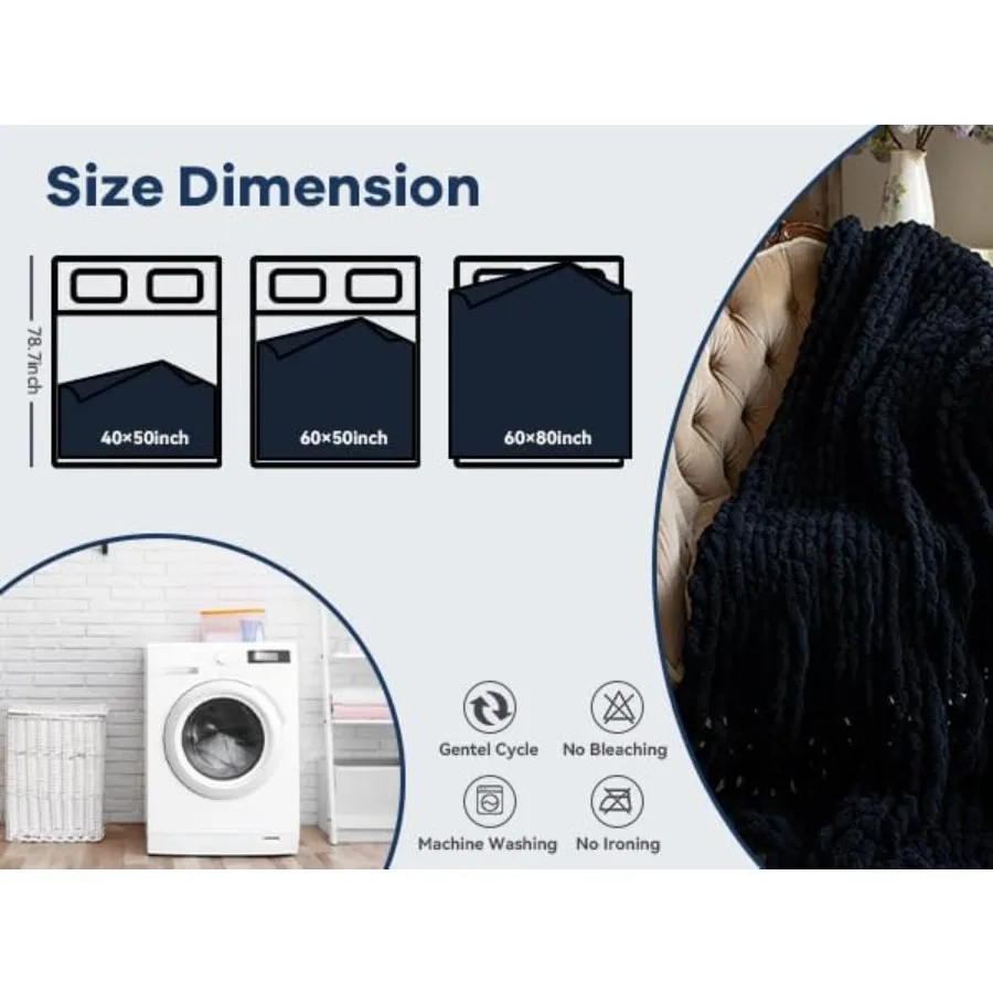 Luxury Soft Cozy Extra Large Chunky Knit Blanket in Black 80 x 90 Inches 100 Woven Rope Knot Throw Blanket for Couch Sofa Home