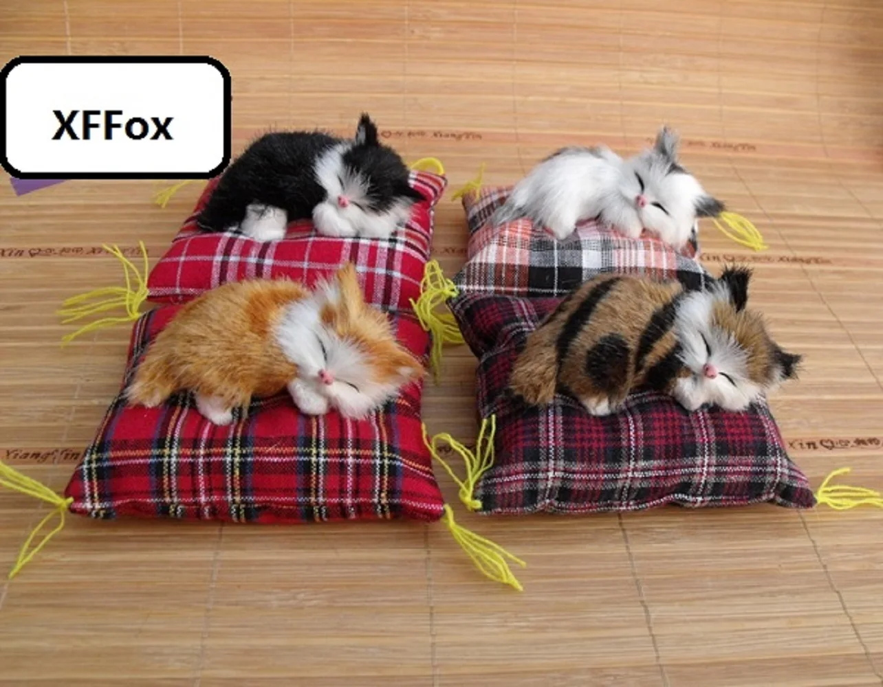 

4 pieces a set real life mat cat models plastic&furs cute sleeping cat dolls gift about 10cm xf1182
