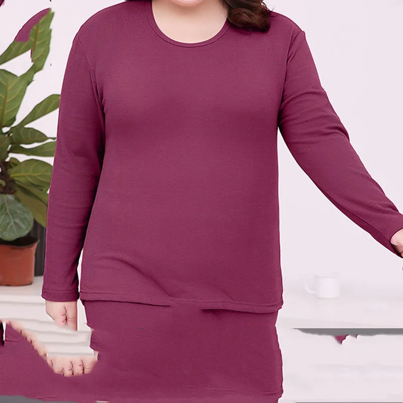 2023 Winter Solid Color Warm Plus Velvet Women's Set Round Neck Long Sleeve Thermal Underwear Tops and Comfortable Long Johns