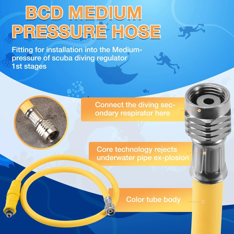 Scuba Diving Accessories Durable Scuba Diving BCD Medium Pressure Hose Scuba Diving Regulator For 2Nd Gauge Breathing Regulator