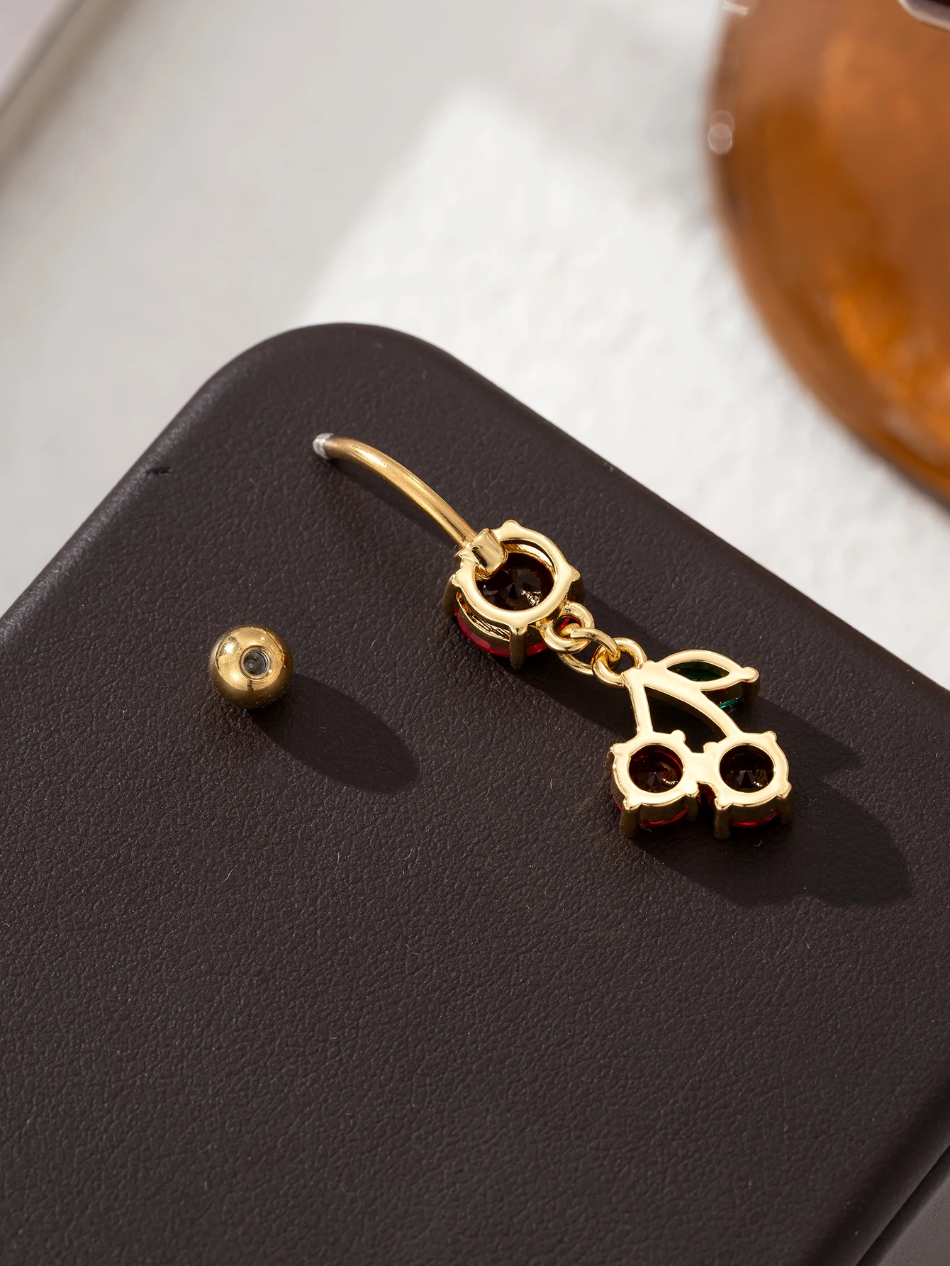 Charm Cube Zirconia Copper Cherry Decorative Perforated Navel Ring for Women