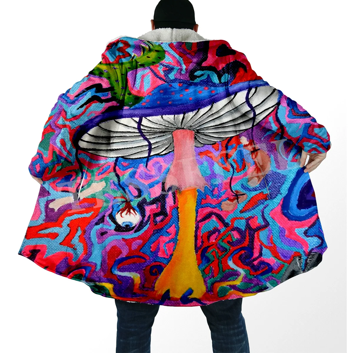 Mushroom Forest Plants Fungus Trippy Abstract Psychedelic Hippie 3DPrint Windbreaker Winter Casual Hoody Cloak Fleece Overcoat J