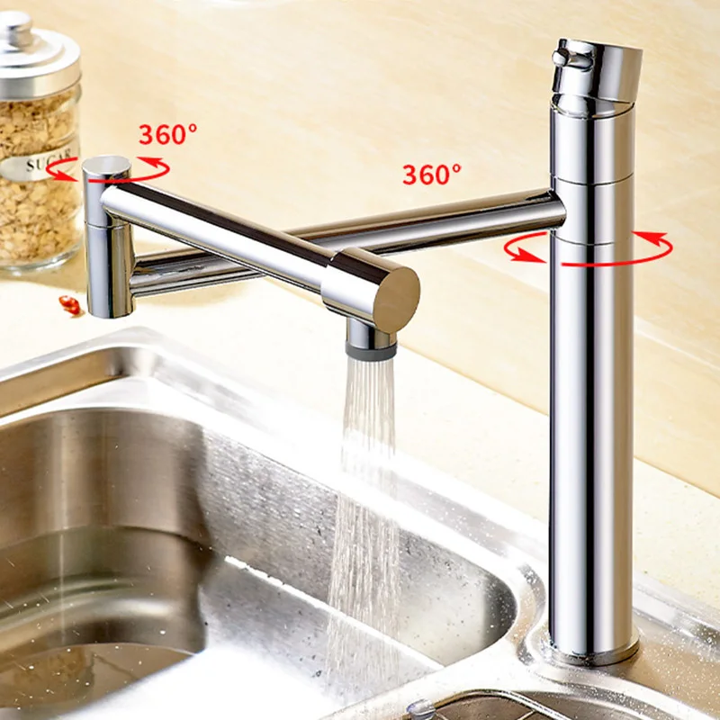 Foldable Kitchen Faucet Brass Pot Filler Faucet 360 Degree Rotating Hot Cold Sink Faucet Folding Retractable Swing Joints Spout