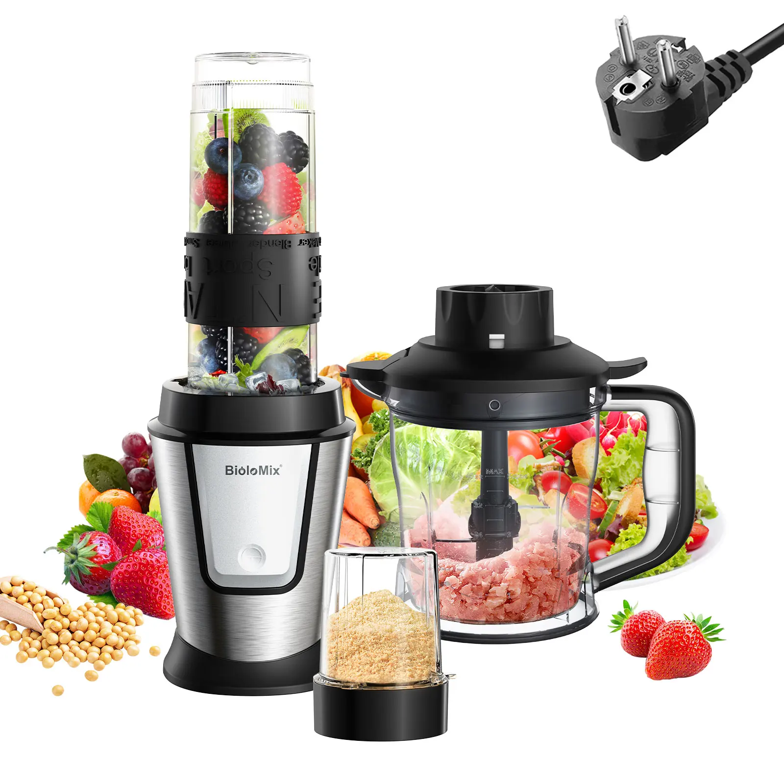 ミキサー　Biolomix 1300wスージーブレンダー、1.5lガラスジャー BioloMix 1300W Smoothie Blender with 1.5L Glass Jar