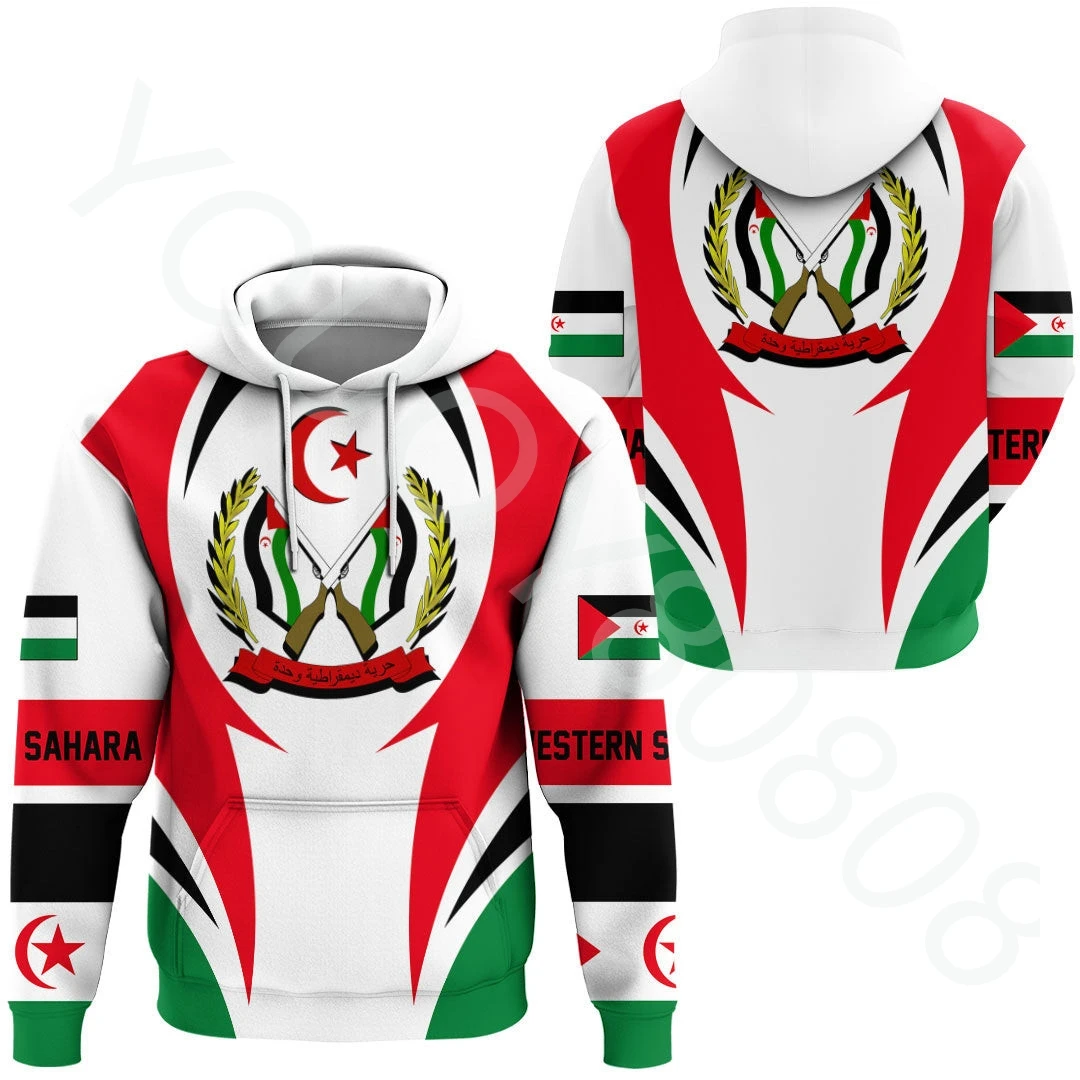 

African Zone Sweatshirts Hoodie Casual Sports Western Sahara Action Flag Sweatshirts Mens Womens Casual Street Sweatshirts