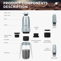 Portable Electric Espresso Machine Travel Coffee Maker for Camping 3 in 1 Self-Heating for Ground Coffee & DG NS Capsule Pods 3