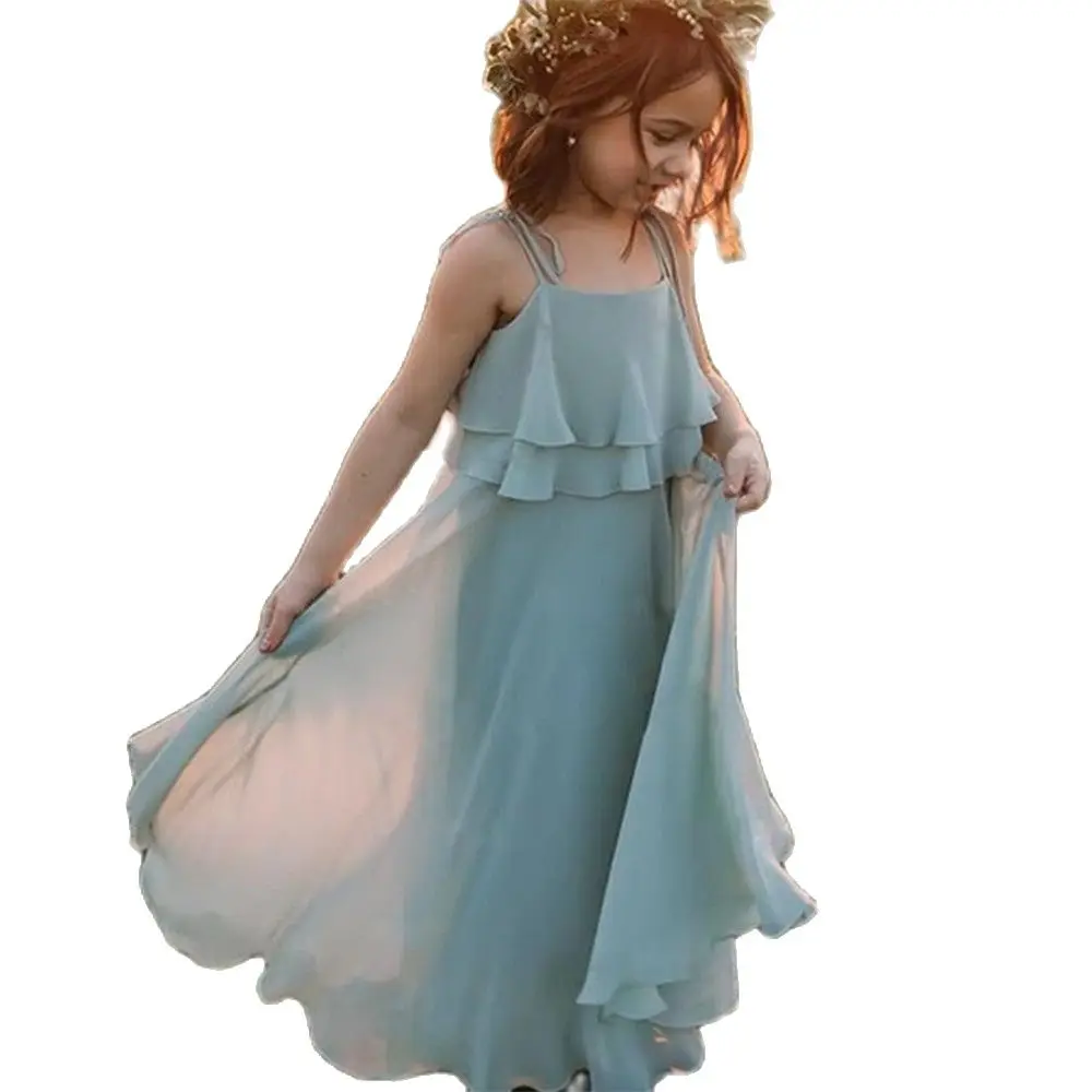 

Spaghetti Straps Flower Girl Dresses For Spring Boho Country Wedding Simple Little Girls A Line Floor Length Summmer Beach Kids
