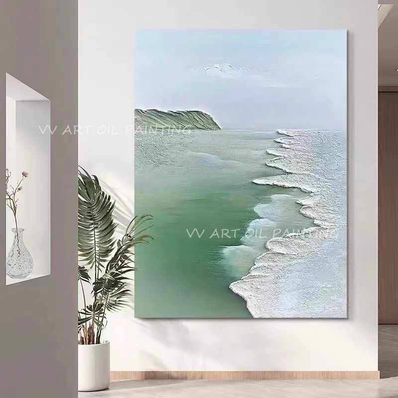 

Green Landsacpe 100% Hand Painted Thick Abstract Ocean Oil Painting Modern Wall Art Living Room Picture Home Decoration Gift