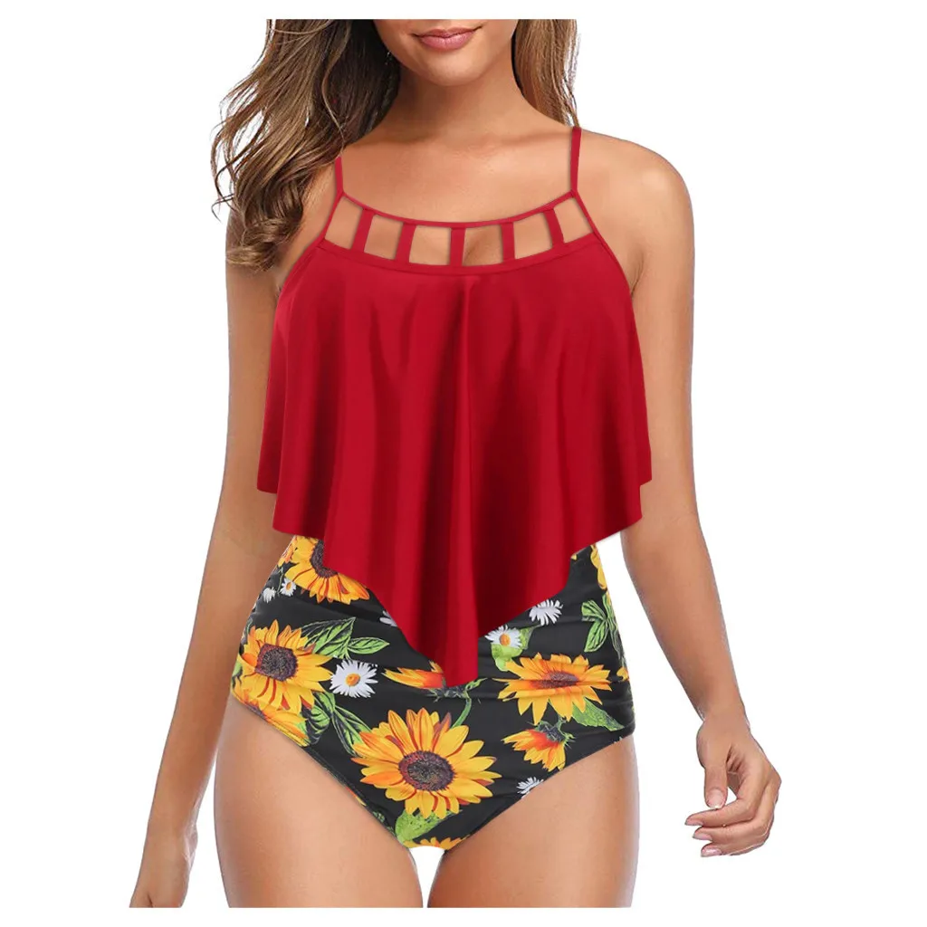 Floral Bikini 2021 High Waist Animal Print Tankini Swimsuit Brazilian Ruffle Plus Size Swimwear For Girl | Спорт и развлечения