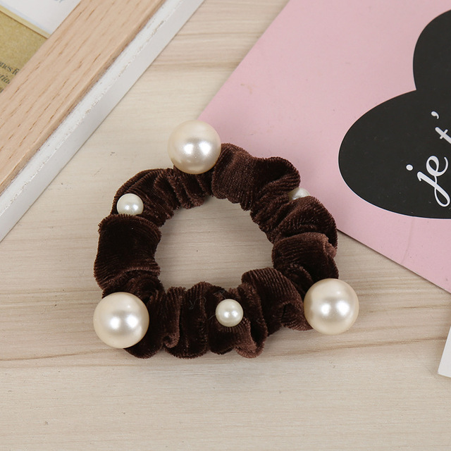 Women New Arrival Velvet Pearl Elastic Hair Ropes Scrunchies Girls Crease Hair Ties Aldult Hair Accessories Headwear