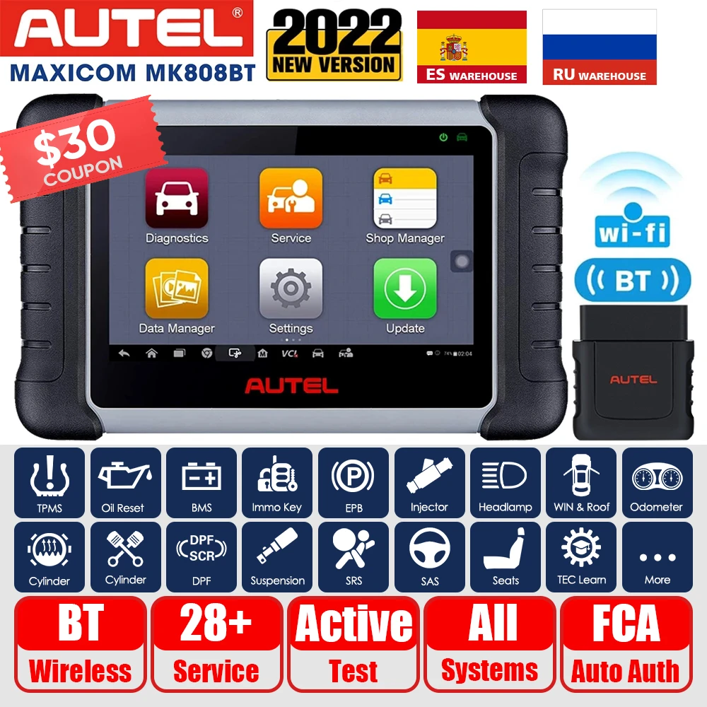 2022 Newest Autel MaxiCOM MK808BT OBD2 Scanner Car Diagnostic Tool Auto IMMO/EPB/SAS/BMS/TPMS/DPF Upgraded Version of MK808 sensor for temperature gauge