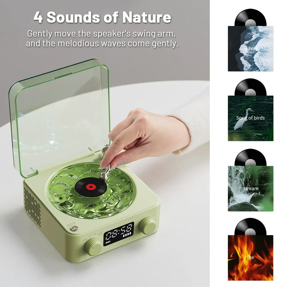 Waves Vinyl Player Bluetooth Speaker with White Noise Retro