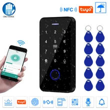 Controlador de acceso remoto Tuya, NFC, Bluetooth, abridor de puerta, impermeable, 13,56 MHz, RFID, biométrico, teclado de huellas dactilares con salida WG