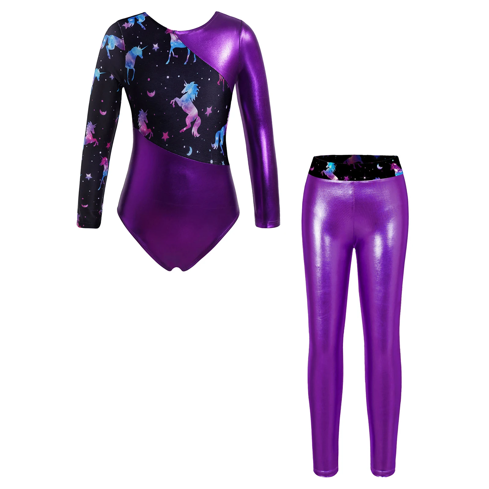 Kids Girls Long Sleeve Gymnastics Leotards with Leggings Dancewear Gymnastics Jumpsuit for Girl Children Ballet Dance Outfits