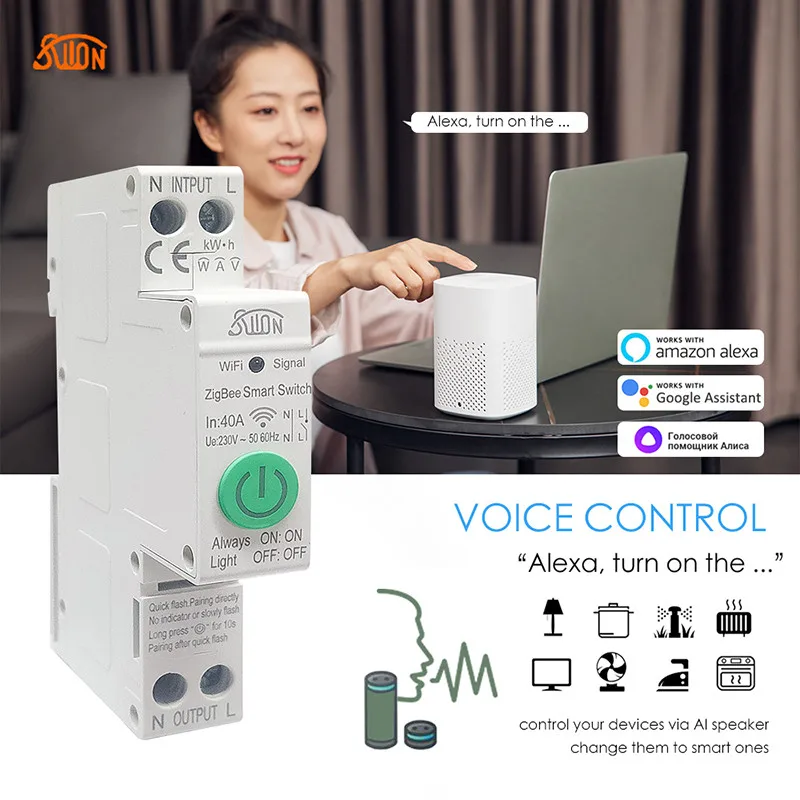 TUYA zigbee Smart Switch smartlife 1P 40A Energy Meter Kwh Metering Monitoring Circuit Breaker Timer Relay MCB