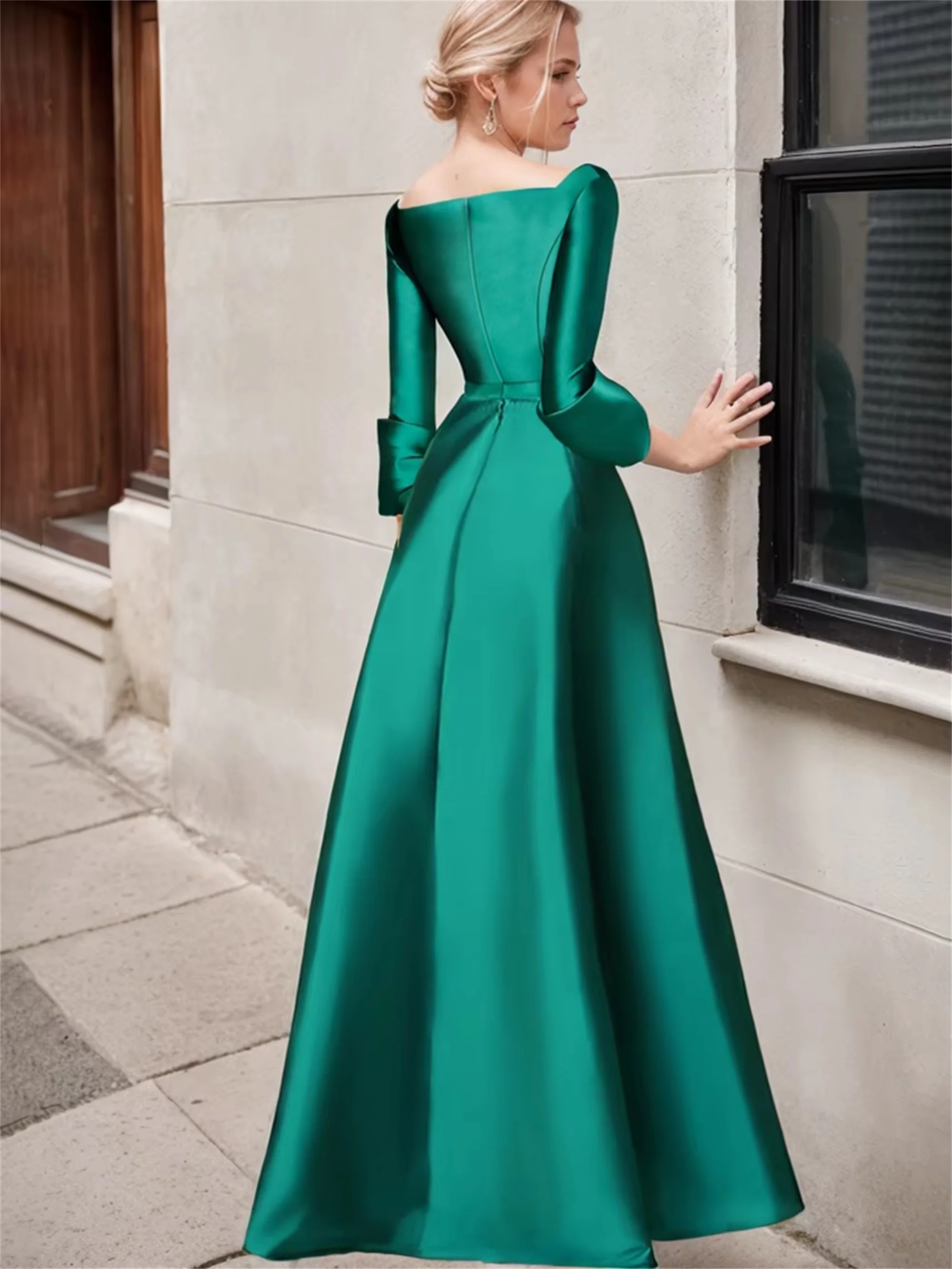 3/4 sleeves فستان سهرة نسائي A-Line Prom Party Dress Irregular Satin Evening Party Dress EVON BRIDAL Customized 2