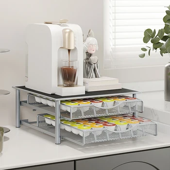 Cassetto creativo per capsule di caffè, scaffale per caffè, supporto per caffè in metallo, scaffale per desktop, base per macchina da caffè, ripiano per cassetti 1