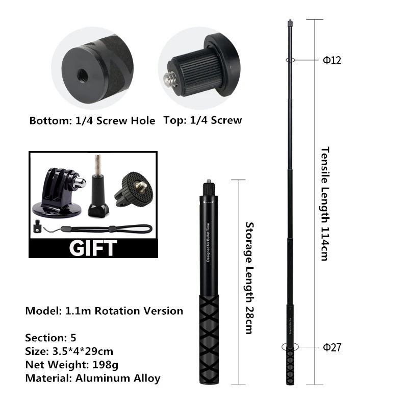 Rotating Handle Aluminum Selfie Stick with Tripod Base